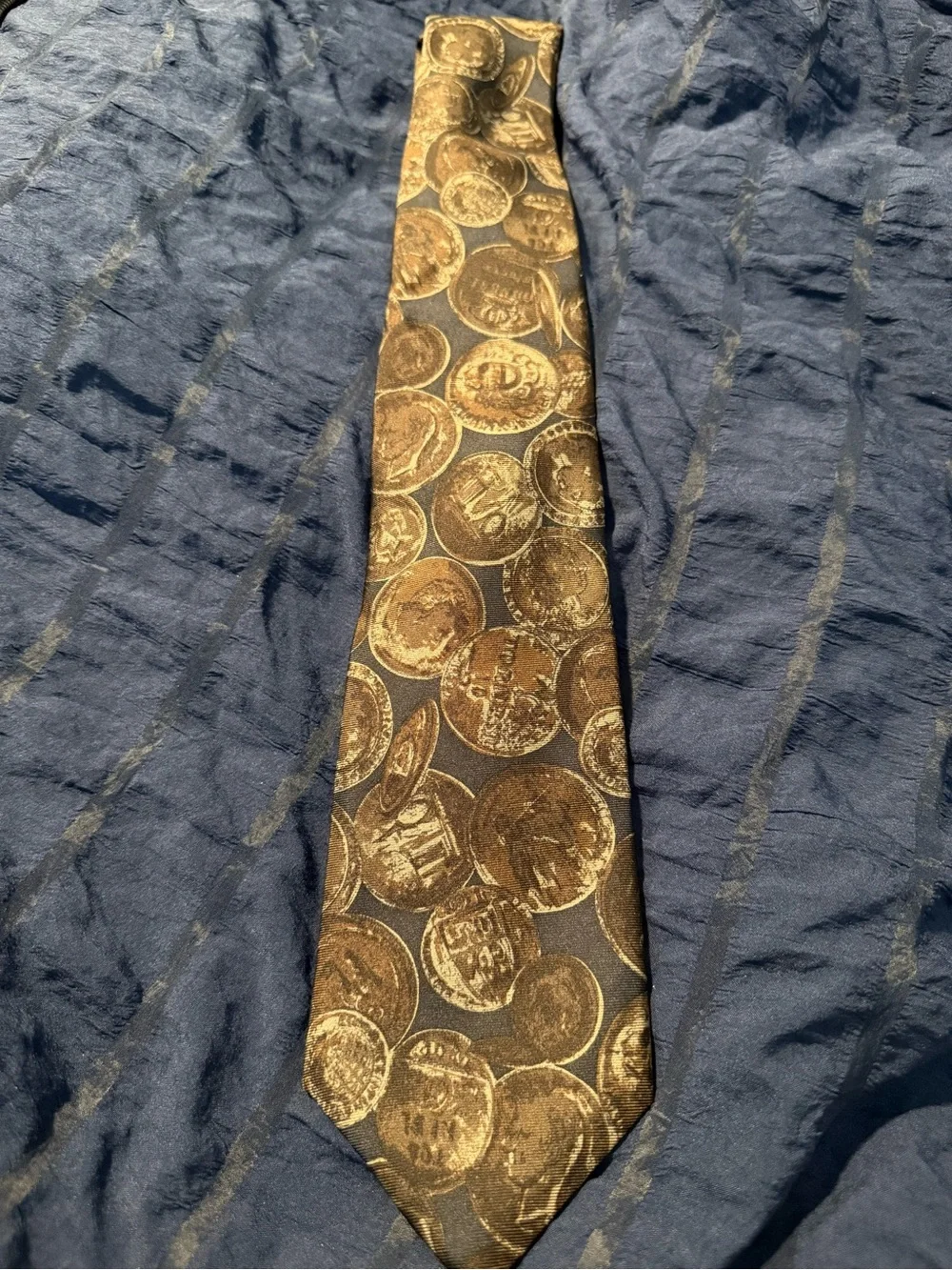 Guy Laroche Black and Gold Coin Motif Silk Tie